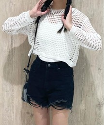 cropped mesh tops/クロップド丈メッシュトップス タンクトップセット