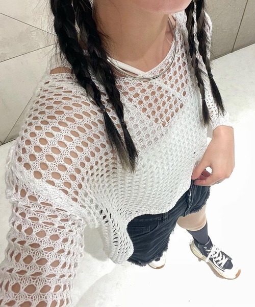ROOPTOKYO(ループトウキョウ)の「cropped mesh tops/クロップド丈メッシュトップス タンクトップセット(Tシャツ/カットソー・レディース・ブラック/ライトベージュ/アイボリー/ライトグレー/ライトピンク・FREE)」の6枚目の写真