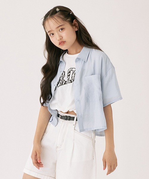 LOVETOXIC(ラブトキシック)の「半袖シアーシャツインナーSET(シャツ/ブラウス・キッズ・オフホワイト/サックスブルー/ライトグリーン・L/M/S)」の3枚目の写真