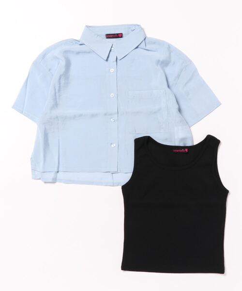 LOVETOXIC(ラブトキシック)の「半袖シアーシャツインナーSET(シャツ/ブラウス・キッズ・オフホワイト/サックスブルー/ライトグリーン・L/M/S)」の5枚目の写真