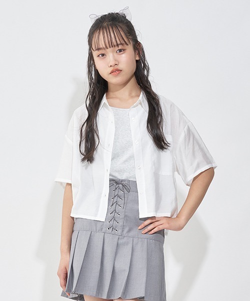 LOVETOXIC(ラブトキシック)の「半袖シアーシャツインナーSET(シャツ/ブラウス・キッズ・オフホワイト/サックスブルー/ライトグリーン・L/M/S)」の21枚目の写真