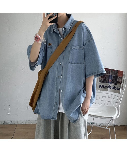 tシャツ ウォッシュ デニム ビッグ プルオーバー レディース メンズ DEVICE（デバイス）の「オーバーサイズ ワンポイント ビッグ