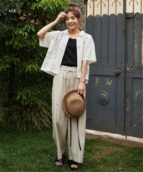 LBC（エルビーシー）の「リネン混シャーリングワイドパンツ（その他パンツ・レディース・ベージュ/ブラウン/ダークオリーブ/ブラック・M/L）」の7枚目の写真