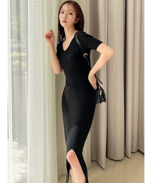 RESEXXY(リゼクシー)の「スリットタイトニットワンピース(ワンピース・レディース・ブラック/ブルー/ピンク/ベージュ・FREE)」の7枚目の写真