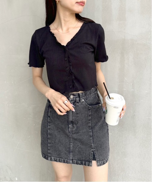 OLIVE des OLIVE（オリーブデオリーブ）の「メロウフリルVカーディガン　1031060440（Tシャツ/カットソー・レディース・ピンク/オフホワイト/ブラック・FREE）」の17枚目の写真