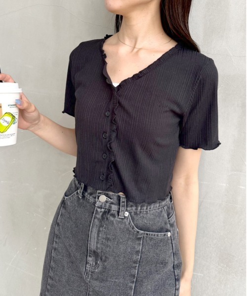OLIVE des OLIVE（オリーブデオリーブ）の「メロウフリルVカーディガン　1031060440（Tシャツ/カットソー・レディース・ピンク/オフホワイト/ブラック・FREE）」の20枚目の写真