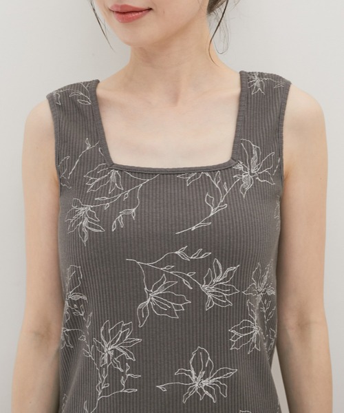 VIS（ビス）の「【洗える】花柄カップ付きリブタンクトップ（タンクトップ・レディース・グレー系その他/ホワイト系その他5・FREE）」の9枚目の写真