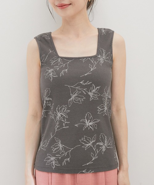 VIS（ビス）の「【洗える】花柄カップ付きリブタンクトップ（タンクトップ・レディース・グレー系その他/ホワイト系その他5・FREE）」の6枚目の写真