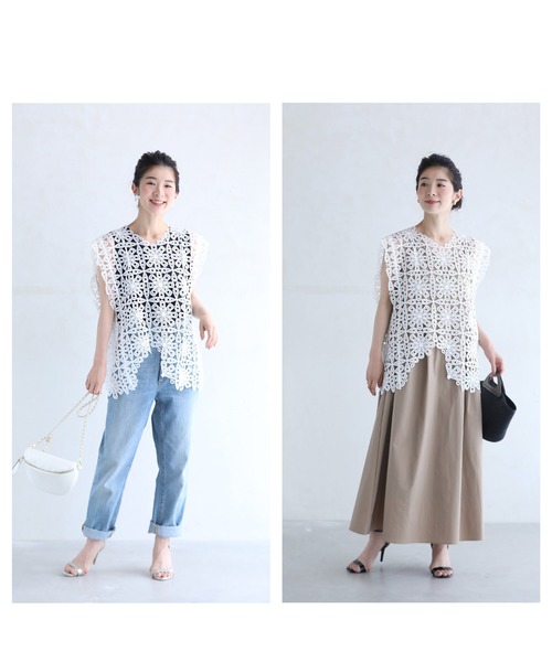 アシンメトリーな裾の万華鏡レースカットソートップス（Tシャツ/カットソー）｜CAWAII（カワイイ）