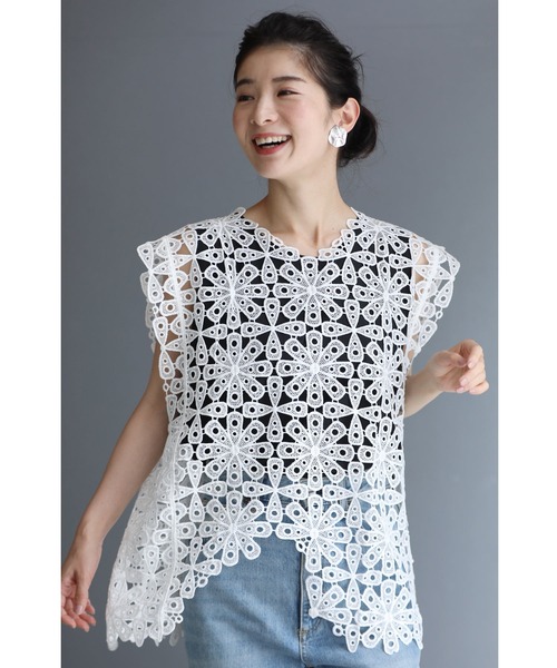 アシンメトリーな裾の万華鏡レースカットソートップス（Tシャツ/カットソー）｜CAWAII（カワイイ）