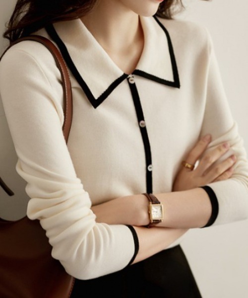 deux amour（ドゥーザムール）の「バインダー配色使い襟付きニット（その他トップス・レディース・ブラック/ホワイト・FREE）」の2枚目の写真