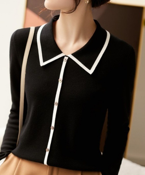 セール】バインダー配色使い襟付きニット（その他トップス）｜deux