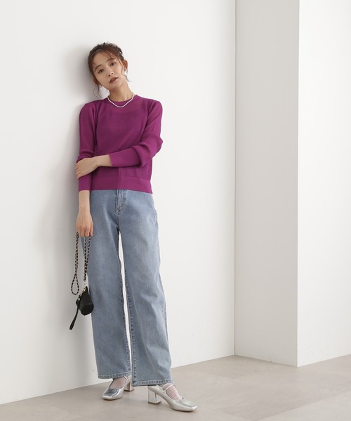 N.（N. Natural Beauty Basic）（エヌエヌナチュラルビューティーベーシック）の「◆ゆるリブシアーニット（ニット/セーター・レディース・クリーム/ブラック/パープル/ブルー・MEDIUM）」の14枚目の写真