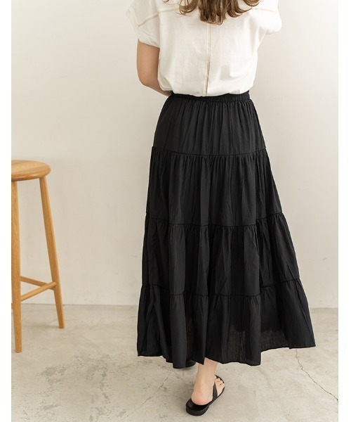 chocomee(チョコミー)の「ティアードフレアスカート/ tiered flare skirt(スカート・レディース・ブラック/ホワイト・FREE)」の2枚目の写真