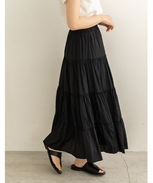 chocomee(チョコミー)の「ティアードフレアスカート/ tiered flare skirt(スカート・レディース・ブラック/ホワイト・FREE)」の8枚目の写真