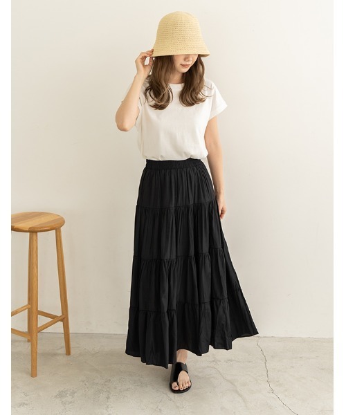 chocomee(チョコミー)の「ティアードフレアスカート/ tiered flare skirt(スカート・レディース・ブラック/ホワイト・FREE)」の3枚目の写真