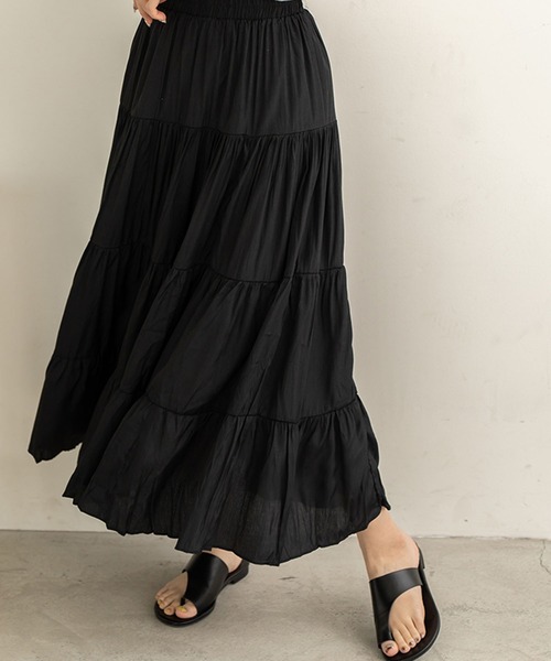 chocomee(チョコミー)の「ティアードフレアスカート/ tiered flare skirt(スカート・レディース・ブラック/ホワイト・FREE)」の9枚目の写真