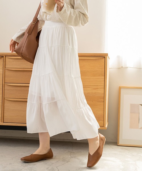 chocomee(チョコミー)の「ティアードフレアスカート/ tiered flare skirt(スカート・レディース・ブラック/ホワイト・FREE)」の7枚目の写真