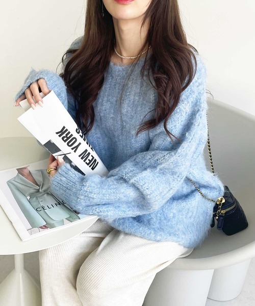 GeeRA（ジーラ）の「ミックスシャギービッグニット（ニット/セーター・レディース・ブルー/ベージュ/グレー・MEDIUM/LARGE）」の3枚目の写真