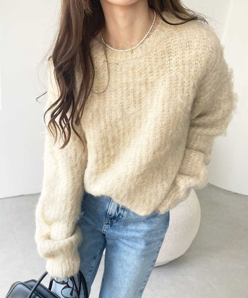 GeeRA（ジーラ）の「ミックスシャギービッグニット（ニット/セーター・レディース・ブルー/ベージュ/グレー・MEDIUM/LARGE）」の12枚目の写真