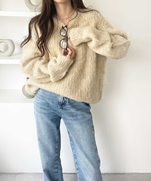 GeeRA（ジーラ）の「ミックスシャギービッグニット（ニット/セーター・レディース・ブルー/ベージュ/グレー・MEDIUM/LARGE）」の16枚目の写真