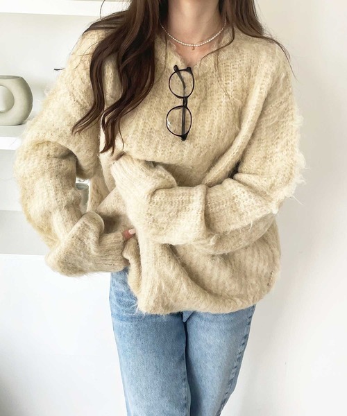 GeeRA（ジーラ）の「ミックスシャギービッグニット（ニット/セーター・レディース・ブルー/ベージュ/グレー・MEDIUM/LARGE）」の15枚目の写真