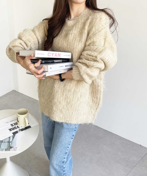 GeeRA（ジーラ）の「ミックスシャギービッグニット（ニット/セーター・レディース・ブルー/ベージュ/グレー・MEDIUM/LARGE）」の14枚目の写真