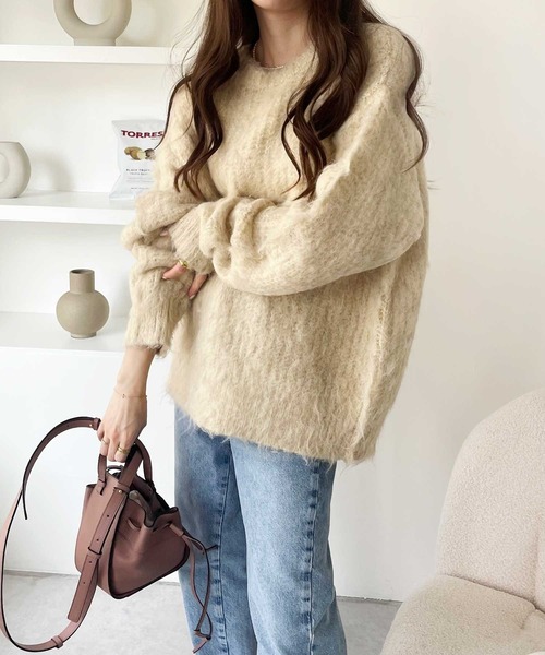 GeeRA（ジーラ）の「ミックスシャギービッグニット（ニット/セーター・レディース・ブルー/ベージュ/グレー・MEDIUM/LARGE）」の18枚目の写真