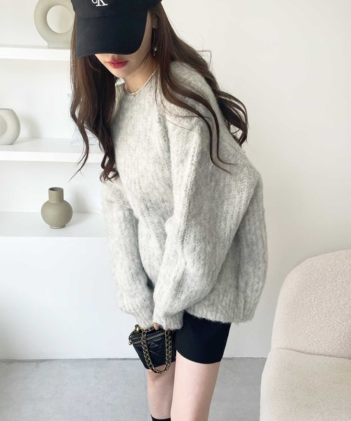 GeeRA（ジーラ）の「ミックスシャギービッグニット（ニット/セーター・レディース・ブルー/ベージュ/グレー・MEDIUM/LARGE）」の6枚目の写真