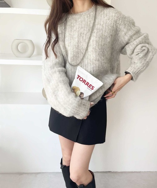 GeeRA（ジーラ）の「ミックスシャギービッグニット（ニット/セーター・レディース・ブルー/ベージュ/グレー・MEDIUM/LARGE）」の4枚目の写真