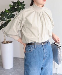 リブスタンド衿ブラウス