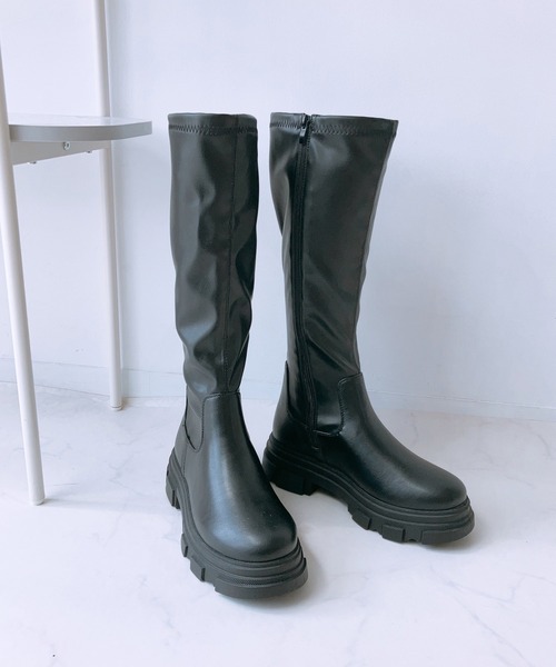 AS KNOW AS plus（アズノゥアズプラス）の「☆ストレッチロングブーツ（ブーツ・レディース・ブラック/ブラック系・M/L/LL）」の4枚目の写真