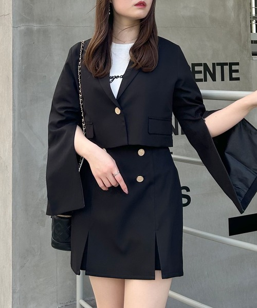 INGNI(イング)の「袖スリットファスナーショートジャケット(セットアップ対応)(テーラードジャケット・レディース・ブラック/ブラウン系その他2/ブラック系その他7・M)」の2枚目の写真