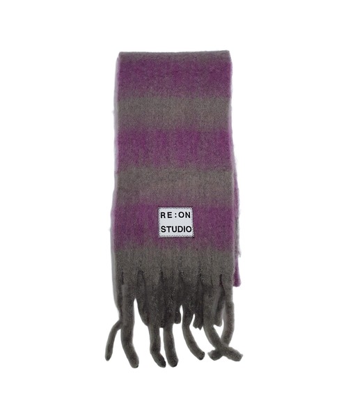 REON STUDIO（レオンスタジオ）の「韓国ブランド RE:ON STUDIO レオンスタジオ FRINGE STRIPE MUFFLER ボーダー ボリュームマフラー フリンジマフラー マフラー 防寒グッズ 韓国ファッション（マフラー・メンズ・パープル/ベージュ/ブラック/アイボリー・ONE SIZE）」の16枚目の写真