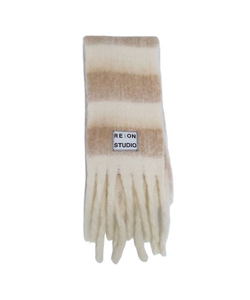 REON STUDIO（レオンスタジオ）の「韓国ブランド RE:ON STUDIO レオンスタジオ FRINGE STRIPE MUFFLER ボーダー ボリュームマフラー フリンジマフラー マフラー 防寒グッズ 韓国ファッション（マフラー・メンズ・パープル/ベージュ/ブラック/アイボリー・ONE SIZE）」の20枚目の写真