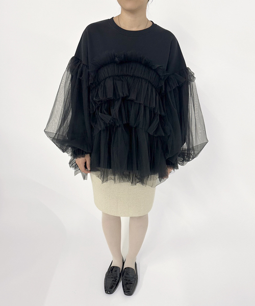 EDIT. FOR LULU(エディットフォールル)の「【VIVIANO / ヴィヴィアーノ】別注Gathered Tulle Trimmed スウェット(スウェット・レディース・ホワイト・SMALL)」の5枚目の写真