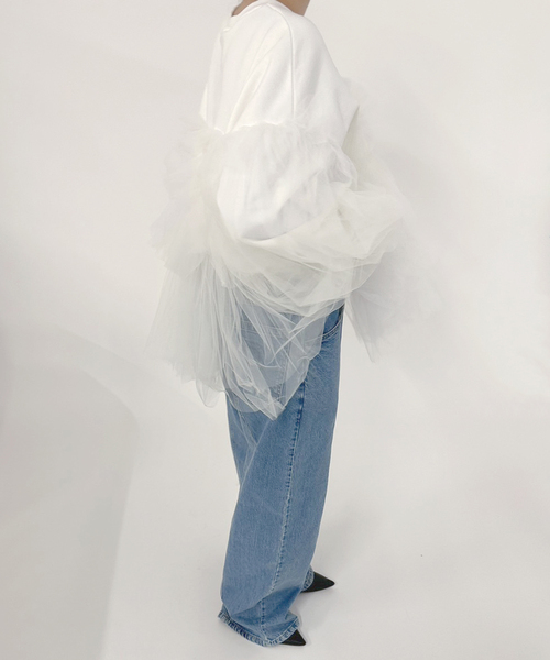 EDIT. FOR LULU(エディットフォールル)の「【VIVIANO / ヴィヴィアーノ】別注Gathered Tulle Trimmed スウェット(スウェット・レディース・ホワイト・SMALL)」の9枚目の写真