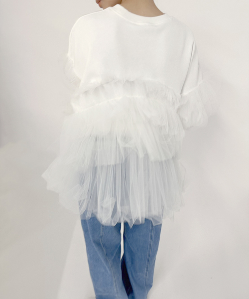 EDIT. FOR LULU(エディットフォールル)の「【VIVIANO / ヴィヴィアーノ】別注Gathered Tulle Trimmed スウェット(スウェット・レディース・ホワイト・SMALL)」の10枚目の写真
