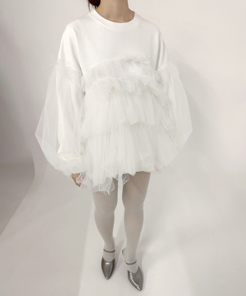 EDIT. FOR LULU(エディットフォールル)の「【VIVIANO / ヴィヴィアーノ】別注Gathered Tulle Trimmed スウェット(スウェット・レディース・ホワイト・SMALL)」の12枚目の写真