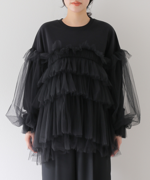 EDIT. FOR LULU(エディットフォールル)の「【VIVIANO / ヴィヴィアーノ】別注Gathered Tulle Trimmed スウェット(スウェット・レディース・ホワイト・SMALL)」の14枚目の写真