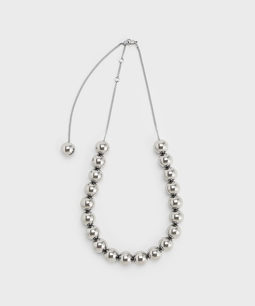 CHARLES & KEITH（チャールズ & キース）の「メタリック ビーズドネックレス（ネックレス・レディース・シルバー/ブラック・FREE）」の2枚目の写真