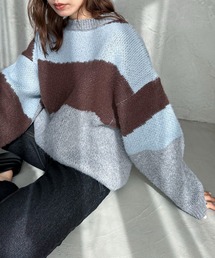 【ハンドウォッシャブル】インターシャ配色ビッグニット