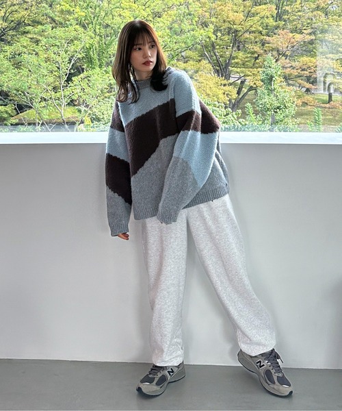feepur(フェピュール)の「【ハンドウォッシャブル】インターシャ配色ビッグニット(ニット/セーター・レディース・ベージュ/ネイビー/グレー・MEDIUM)」の7枚目の写真