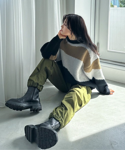 feepur(フェピュール)の「【ハンドウォッシャブル】インターシャ配色ビッグニット(ニット/セーター・レディース・ベージュ/ネイビー/グレー・MEDIUM)」の18枚目の写真