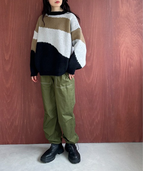 feepur(フェピュール)の「【ハンドウォッシャブル】インターシャ配色ビッグニット(ニット/セーター・レディース・ベージュ/ネイビー/グレー・MEDIUM)」の20枚目の写真
