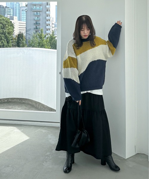 美品＊individual sentiment ニット:サイズ2 セール】【ハンドウォッシャブル】インターシャ配色ビッグニット