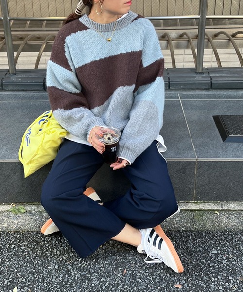feepur(フェピュール)の「【ハンドウォッシャブル】インターシャ配色ビッグニット(ニット/セーター・レディース・ベージュ/ネイビー/グレー・MEDIUM)」の16枚目の写真