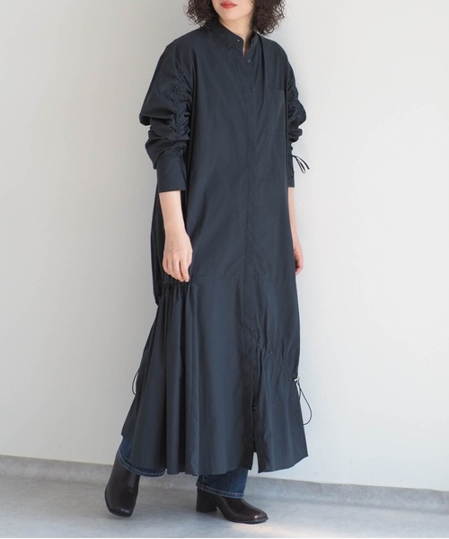 cepo（セポ）の「アシメドロストバンドカラーワンピース（シャツワンピース・レディース・ブラック/ネイビー/オフホワイト・M）」の3枚目の写真