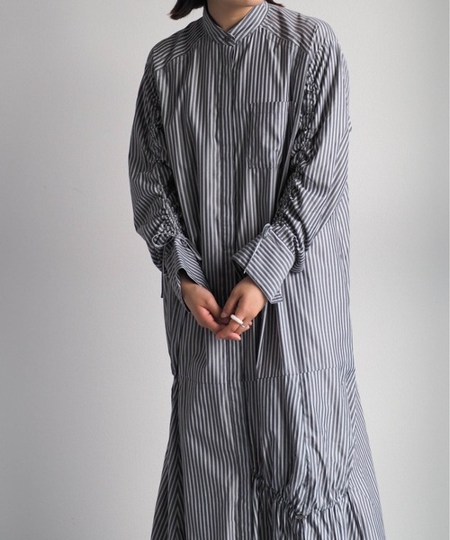 cepo（セポ）の「アシメドロストバンドカラーワンピース（シャツワンピース・レディース・ブラック/ネイビー/オフホワイト・M）」の8枚目の写真