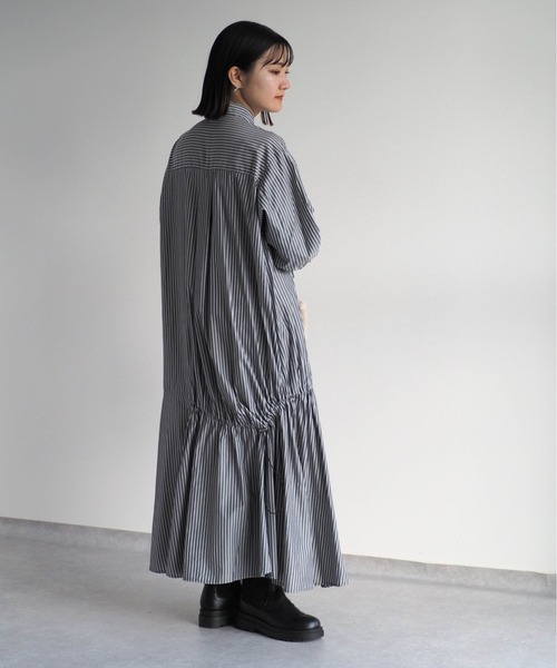 cepo（セポ）の「アシメドロストバンドカラーワンピース（シャツワンピース・レディース・ブラック/ネイビー/オフホワイト・M）」の7枚目の写真